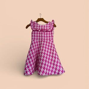 JANIE & JACK Pink and White Houndstooth Dress Size 7